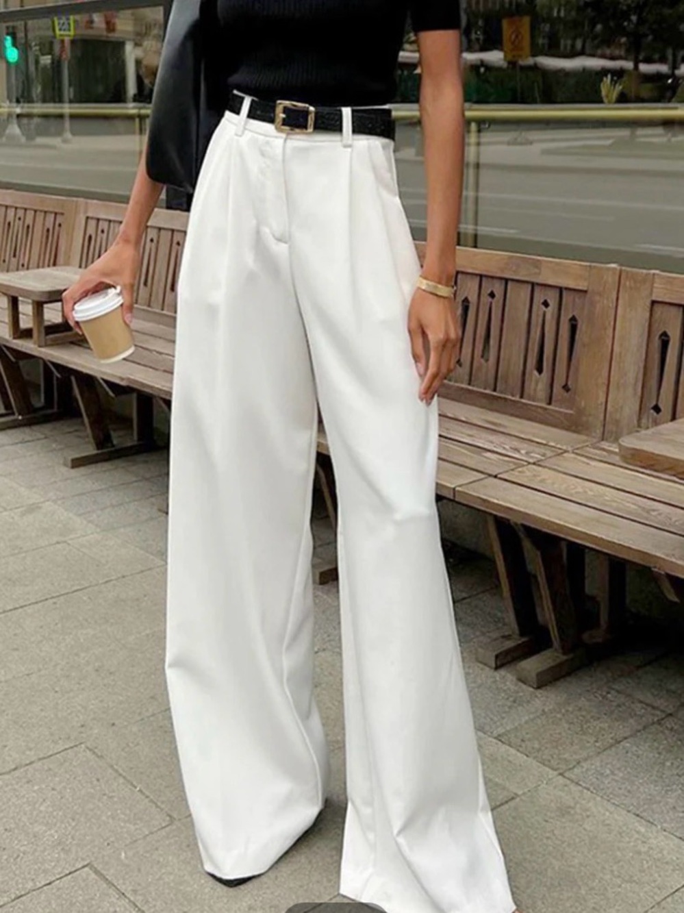 NWT Commense White High-Waist Wide-Leg Trousers. Size Small